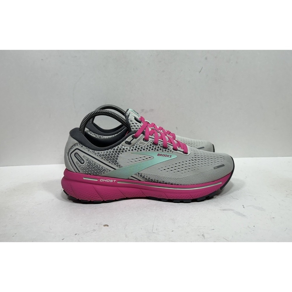 Brooks Ghost 14 Running Shoes Womens Size 7.5 Gray Pink Teal 1203561B024
